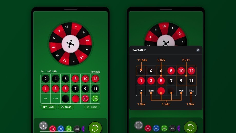 App mobile di mini roulette