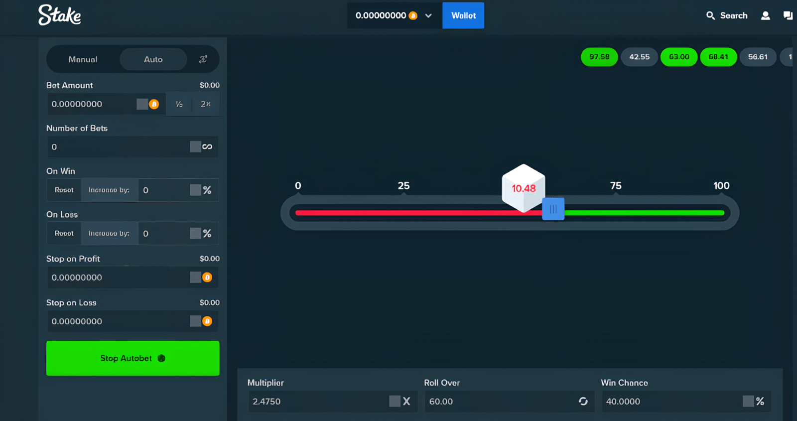 Stake Juego de Dice