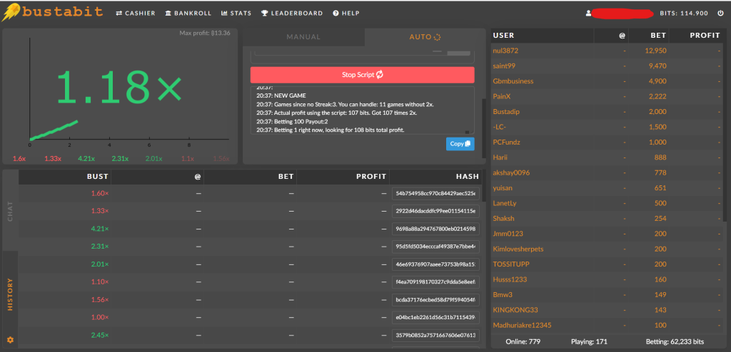 Utilisation du script Bustabit